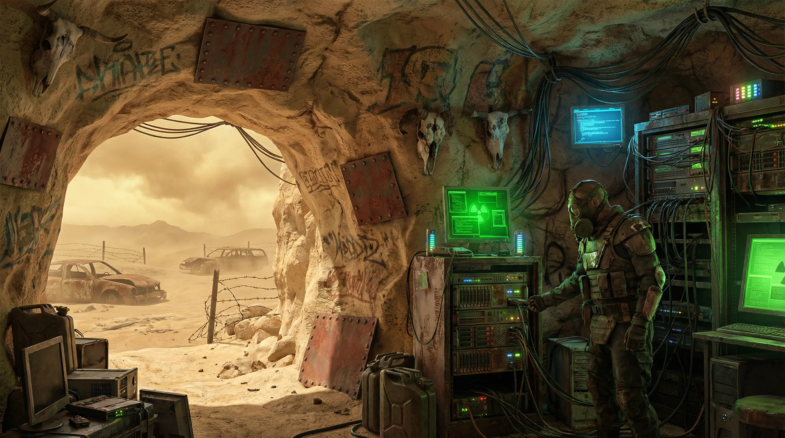 废土洞穴中隐藏的高科技服务器室