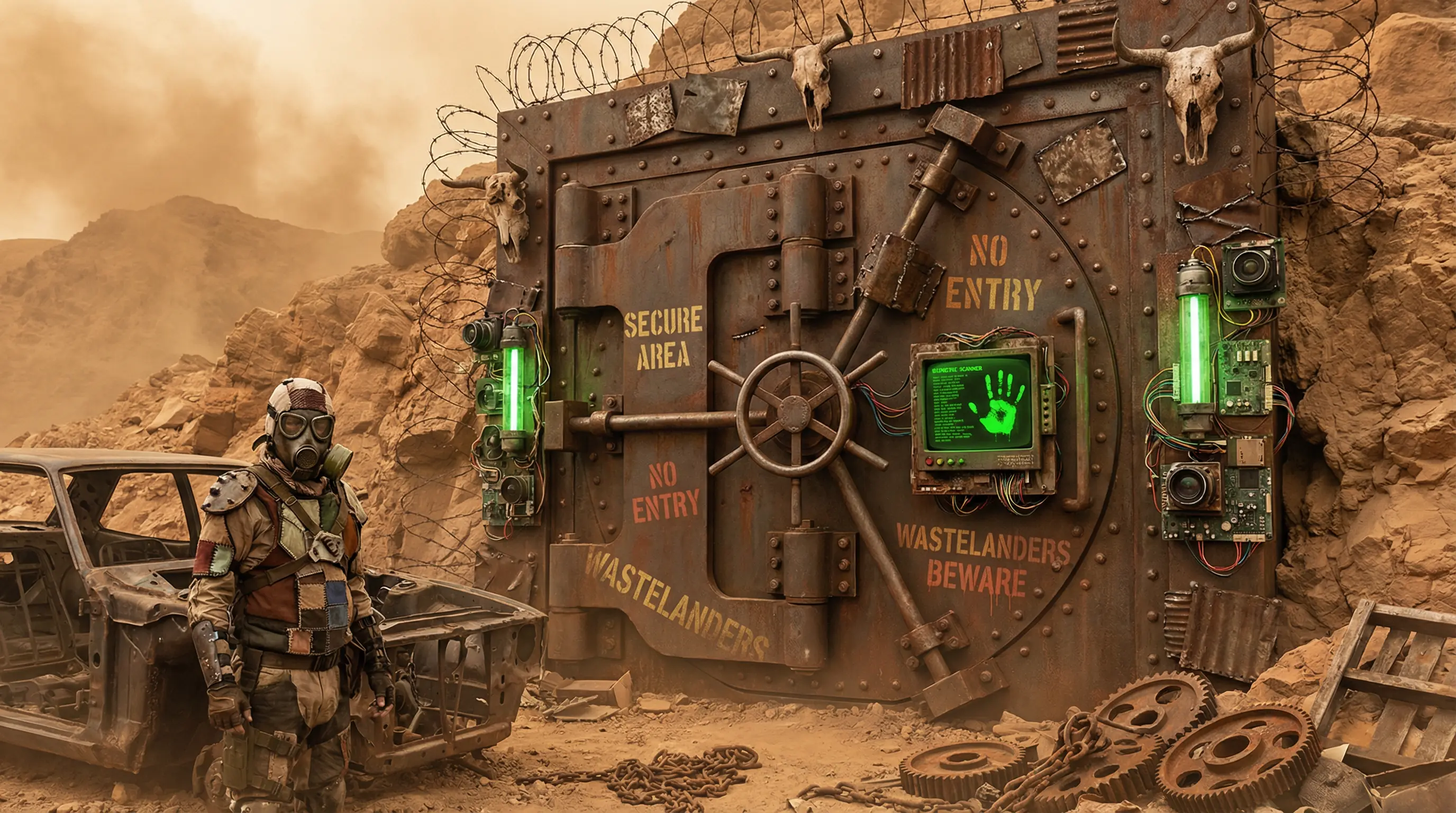 方舟避难所地下金库重型安全门和生物识别扫描器